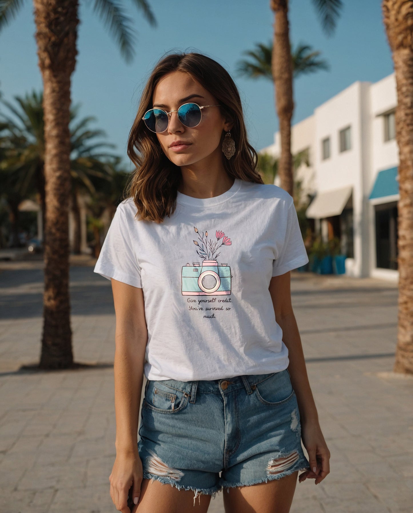 Camiseta mujer cámara de fotos