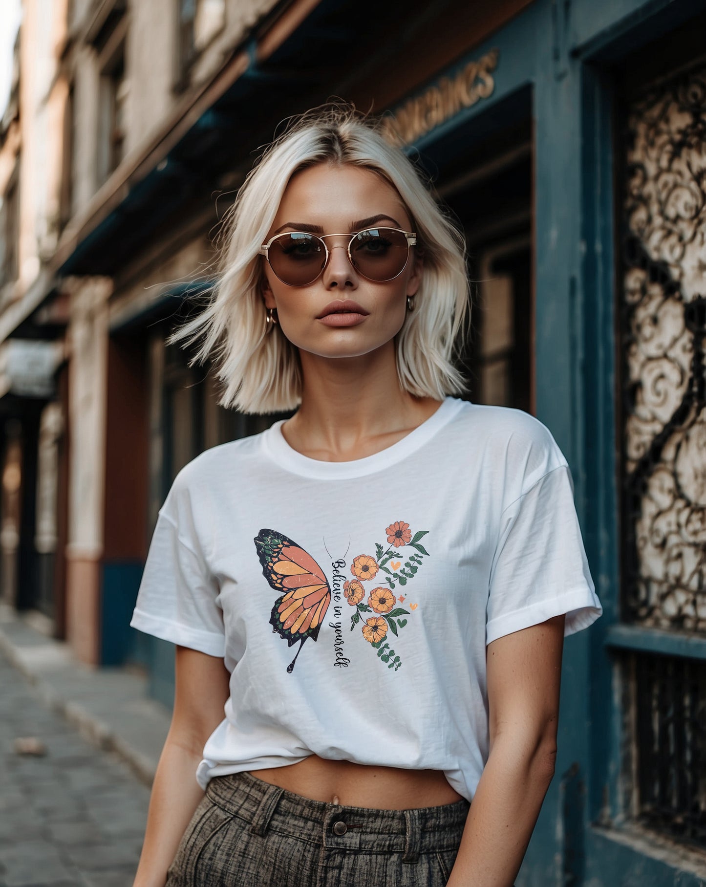 Camiseta mujer diseño minimalista mariposa