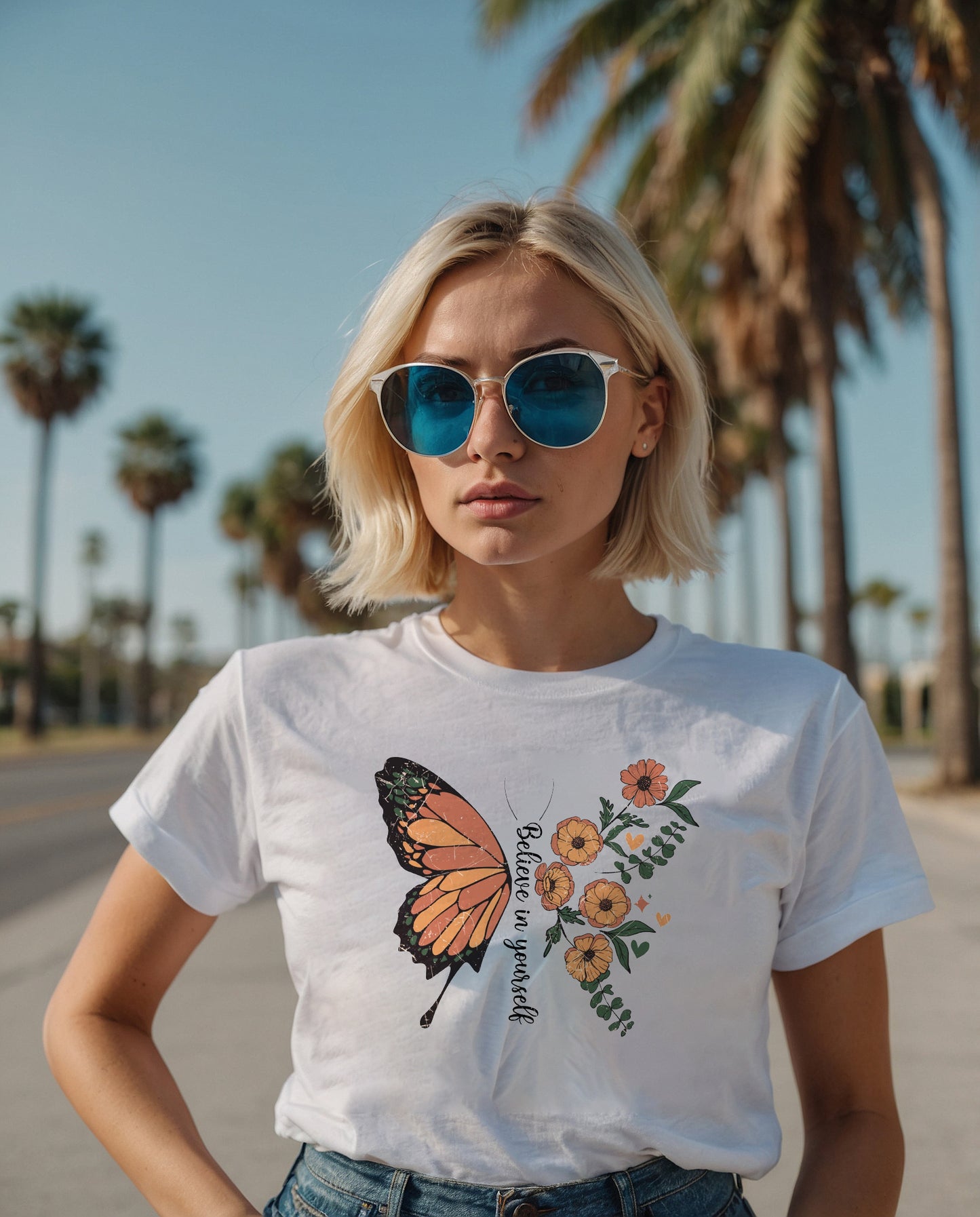 Camiseta mujer diseño minimalista mariposa