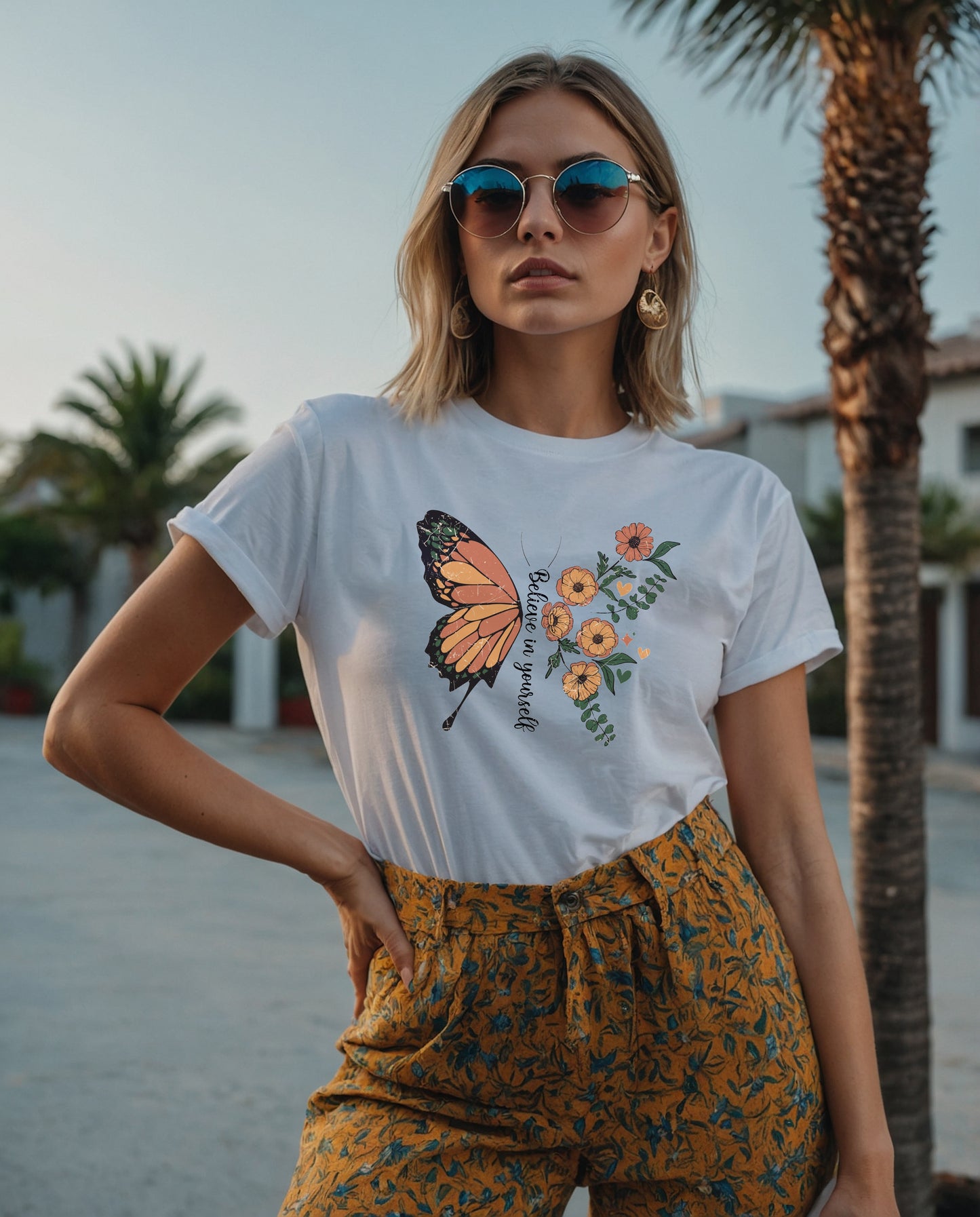 Camiseta mujer diseño minimalista mariposa